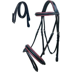 CHALLENGER Horse English All-Purpose Trail Black Leather Padded Bridle Reins Flash 803AX09