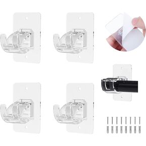 4 Pack No Drill Curtain Rod Brackets, PET Self Adhesive Curtain Rod Holders Hooks, Adjustable Nail Free Curtain Rod Hooks for Bedroom Bathroom, Kitchen and Living Room