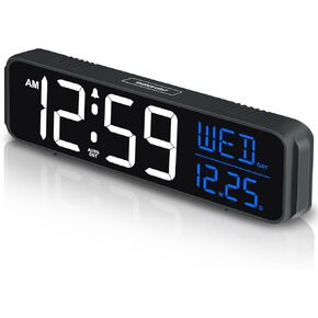 Peakeep 9" Digital Alarm Clock Large Display for Bedroom Living Room, Loud for Heavy Sleepers Adults, Auto DST, Date Day of Week Temperature, Dimmable Plug in Electric Clock Battery Backup & USB Port