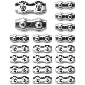 QWORK Cable Clamp, 50 Pcs M3 Stainless Steel Duplex 2 Post Wire Rope Clamps for 1/16" - 1/8" Diameter Wire Rope