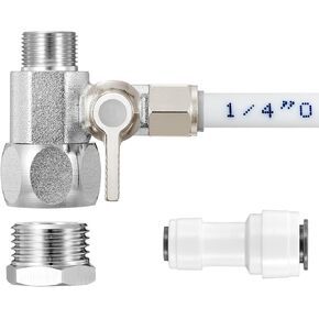 HAOCHEN Feed Water Adapter - Water Line Splitter 3/8"x3/8"x1/4" or G 1/2"xG 1/2"x1/4", Brass Water Supply Valve with 1/4" Push in Quick Connect fitting for RO Filter，Refrigerator,Ice Maker