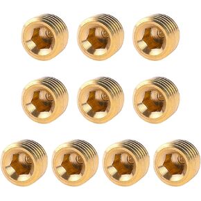 10 PCS 1/4" NPT Male Pipe Plug Fitting Set Brass Hex Counter Sunk Pipe Plug for Closing the End of Pipe, Internal Hex Socket Thread Socket Pipe Plug Kit