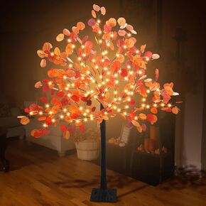 4FT Prelit Maple Tree Artificial Fall Tree with Acorn Pine Cone 56 LED Autumn Lighted Tree for Thanksgiving Harvest Wedding Party Home Indoor Outdoor Decor