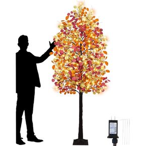 TORONTOKYO 8 FT 160LED Fall Lighted Maple Tree Artificial, Fall Decorations for Home Light Up Fall Faux Maple Tree with 40 Acorns Timer 8 Modes for Autumn Harvest Thanksgiving Indoor Outdoor Decor