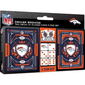 Masterpieces Game Day - NFL Denver Broncos 2-Pack Playing Cards & Dice Pack - Officially Licensed Set for Adults and Family