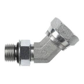 Brennan Industries 6902-10-06-NWO-FG Forged Steel 45 Degree Elbow Tube Fitting, 7/8"-14 SAE ORB x 3/8"-18 NPSM Thread, 5/8" Male Adjustable O-Ring Boss x 5/8" Female NPTF Swivel