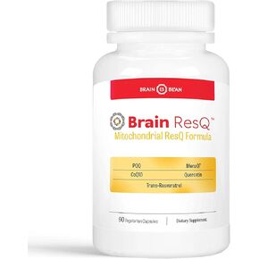 Brain ResQ Mitochondrial Energy Optimizer with PQQ, CoQ10, Trans-Resveratrol, MenaQ7, and Quercetin Supplement, PQQ Supplement 15mg and CoQ10 100mg, Mitochondria Supplement - 60 Capsules