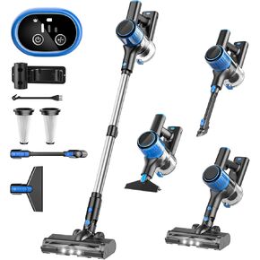 Cordless Vacuum Cleaner, 28Kpa Powerful Suction Stick Vacuum, 40-Min Runtime, Detachable Battery, 3 Modes & LED Display, 8-in-1 Lightweight Stick Vacuum for Hardwood Floors, Carpets, Pet Hair