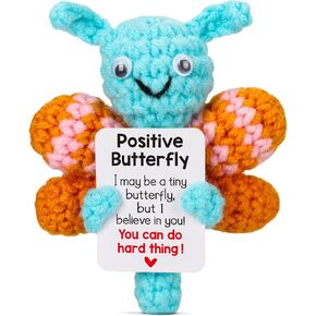 MBL Crochet Positive Butterfly Gifts – Handmade Emotional Cheer Up Support Knitted with Encouragement Card for Women Birthday Christmas White Elephant Gifts, Small Cute Pickle Potato Butterfly