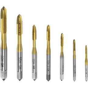 uxcell 7pcs Spiral Point Tap Set M2 M2.5 M3 M3.5 M4 M5 M6 Metric Thread Screw Taps, Titanium Coated High Speed Steel 6542 Machine Tapping Threading Repair Tool