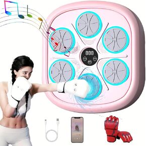 2024 Music Boxing Machine Pink Music Boxing Machine with Gloves, Wall Mounted Smart Music Boxing Machine Pink, Music Boxing Pink Workout Boxing Punching Machine for Home, Indoor and Gym