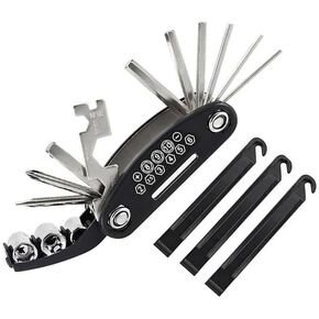 Bike Repair Tool Kit, 16 in 1 Bicycle Multitool with Bike Tire Levers, Multi Function Accessories Set for Road Mountain Bikes (1+3)