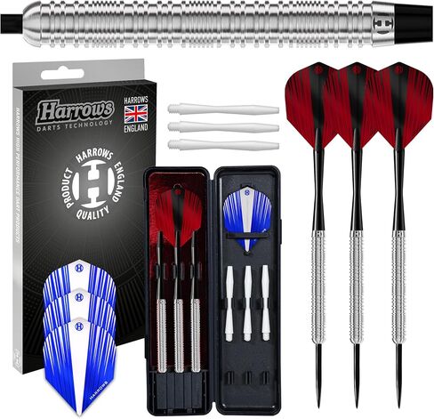 Harrows Caliber 90% Tungsten Steel Tip Darts Set I 21g to 30g All Weights Available I Huge 16pcs Bundle with Spare Shafts, Prime Flights & Travel Case in Saudi Arabia