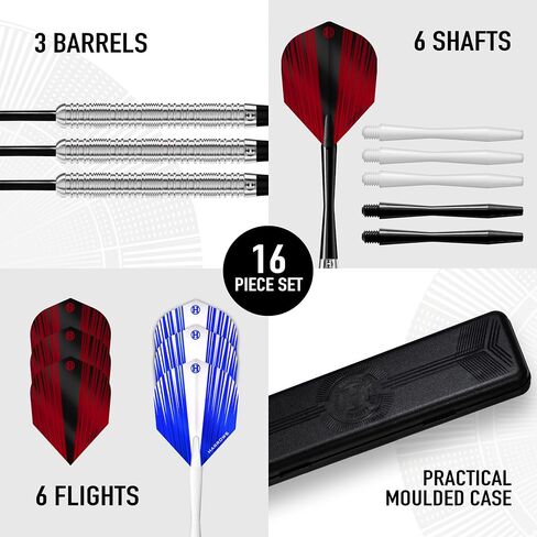 Harrows Caliber 90% Tungsten Steel Tip Darts Set I 21g to 30g All Weights Available I Huge 16pcs Bundle with Spare Shafts, Prime Flights & Travel Case in Saudi Arabia