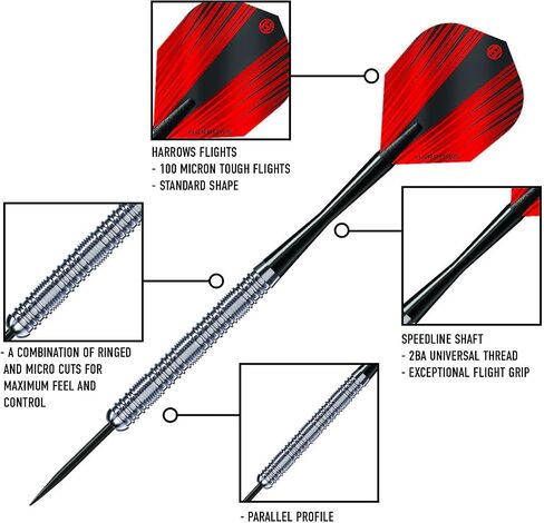 Harrows Caliber 90% Tungsten Steel Tip Darts Set I 21g to 30g All Weights Available I Huge 16pcs Bundle with Spare Shafts, Prime Flights & Travel Case in Saudi Arabia