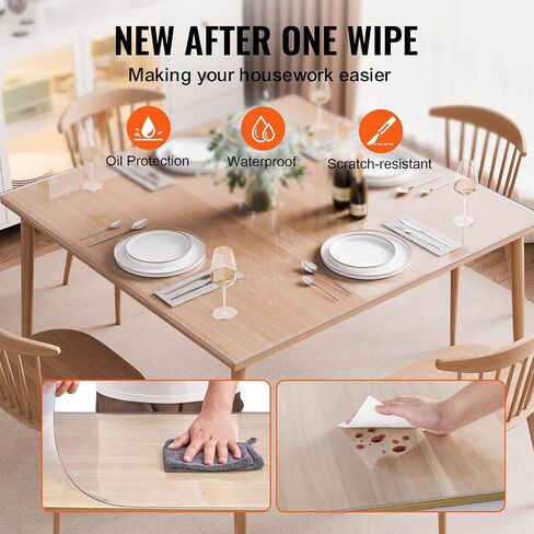 VEVOR Plastic Table Cover, 54 x 54 Inch 1.5 mm Thick Clear Table Protector, Square PVC Desk Mat, Waterproof & Easy Cleaning Desk Pad Tablecloth, for Office Dresser Dining Room Table Night Stand in Saudi Arabia
