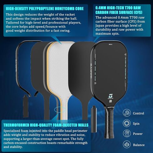 GARYE Pickleball Paddles, 16MM T700 Thermoformed Raw Carbon Fiber Pickleball Paddle, Great Grit & Spin, USAPA Approved PRO-XL Pickle Ball Rackets Set with Power, Control and Balance, 1 Cover in Saudi Arabia