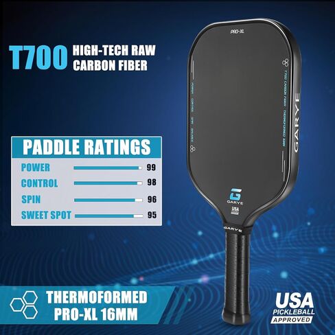 GARYE Pickleball Paddles, 16MM T700 Thermoformed Raw Carbon Fiber Pickleball Paddle, Great Grit & Spin, USAPA Approved PRO-XL Pickle Ball Rackets Set with Power, Control and Balance, 1 Cover in Saudi Arabia