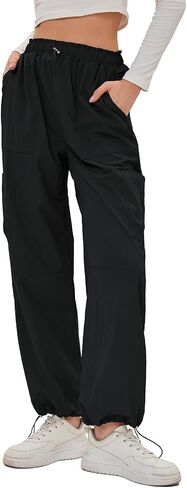 Bloggerlove Womens Cargo Pants Wide Leg Jogger Y2K Parachute Drawstring Waist Casual Baggy Pant with Pockets Trendy in Kuwait