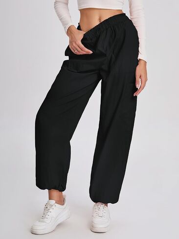 Bloggerlove Womens Cargo Pants Wide Leg Jogger Y2K Parachute Drawstring Waist Casual Baggy Pant with Pockets Trendy in Kuwait