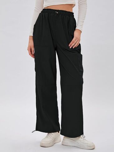 Bloggerlove Womens Cargo Pants Wide Leg Jogger Y2K Parachute Drawstring Waist Casual Baggy Pant with Pockets Trendy in Kuwait