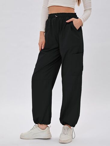 Bloggerlove Womens Cargo Pants Wide Leg Jogger Y2K Parachute Drawstring Waist Casual Baggy Pant with Pockets Trendy in Kuwait