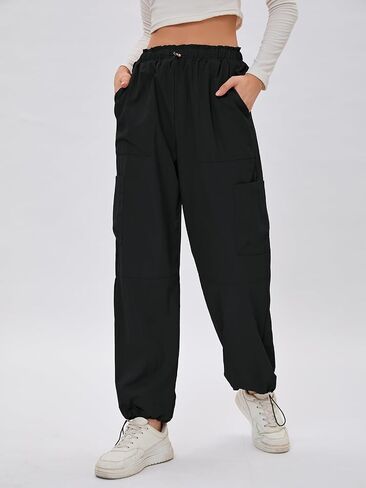 Bloggerlove Womens Cargo Pants Wide Leg Jogger Y2K Parachute Drawstring Waist Casual Baggy Pant with Pockets Trendy in Kuwait