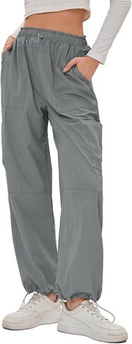 Bloggerlove Womens Cargo Pants Wide Leg Jogger Y2K Parachute Drawstring Waist Casual Baggy Pant with Pockets Trendy in Kuwait