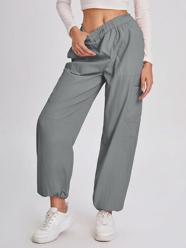 Bloggerlove Womens Cargo Pants Wide Leg Jogger Y2K Parachute Drawstring Waist Casual Baggy Pant with Pockets Trendy in Kuwait