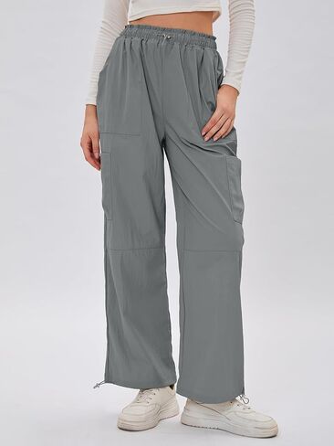 Bloggerlove Womens Cargo Pants Wide Leg Jogger Y2K Parachute Drawstring Waist Casual Baggy Pant with Pockets Trendy in Kuwait