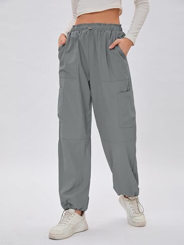 Bloggerlove Womens Cargo Pants Wide Leg Jogger Y2K Parachute Drawstring Waist Casual Baggy Pant with Pockets Trendy in Kuwait