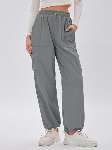 Bloggerlove Womens Cargo Pants Wide Leg Jogger Y2K Parachute Drawstring Waist Casual Baggy Pant with Pockets Trendy in Kuwait