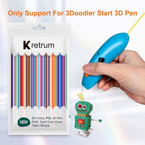 22 لونًا من عبوات قلم رسومات الشعار المبتكرة ثلاثية الأبعاد لقلم 3Doodler Start 3D درجة حرارة طباعة منخفضة PCL Filament 3Doodler Start عبوات إعادة التعبئة كل لون 15.2 سم × 5 قطع إجمالي 110 قطعة تناسب فقط قلم بدء 3Doodler in Kuwait