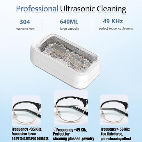 Ultrasonic Jewelry Cleaner, Portable Jewelry Cleaner Machine with 4 Digital Timer, 22oz 49KHz Ultrasonic Glasses Cleaner Small Sonic Cleaner for Eyeglasses, Rings, Necklaces, Watches, Daily Use in Saudi Arabia