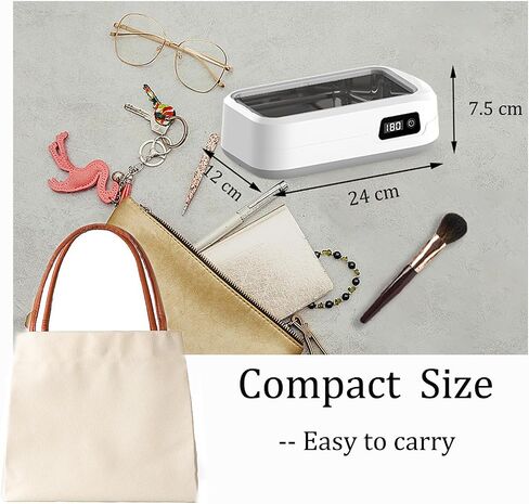Ultrasonic Jewelry Cleaner, Portable Jewelry Cleaner Machine with 4 Digital Timer, 22oz 49KHz Ultrasonic Glasses Cleaner Small Sonic Cleaner for Eyeglasses, Rings, Necklaces, Watches, Daily Use in Saudi Arabia