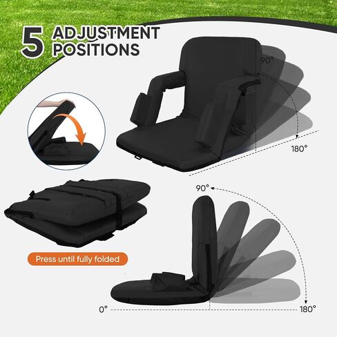 Folding Stadium Seat with Adjustable Back Support - Regular 21'' Bleacher Chairs w/Armrests, Thick Padding - Stadium Cushion Camping Chairs, 6 Pockets, Blue in Saudi Arabia