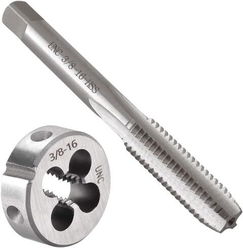 2 قطعة 3/8 "-16 UNC مجموعة الصنبور والقالب، 3/8 × 16 UNC HSS خيوط مجموعة قوالب الصنبور، آلة الناي المستقيمة الحنفية سبيكة أداة الصلب جولة الموضوع يموت اليد اليمنى، المسمار التنصت أداة الخيوط in Kuwait