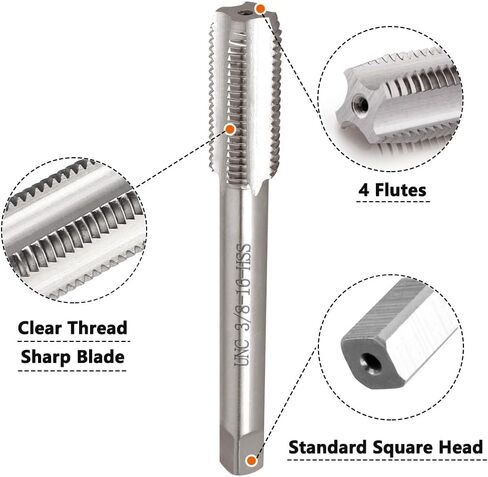 2 قطعة 3/8 "-16 UNC مجموعة الصنبور والقالب، 3/8 × 16 UNC HSS خيوط مجموعة قوالب الصنبور، آلة الناي المستقيمة الحنفية سبيكة أداة الصلب جولة الموضوع يموت اليد اليمنى، المسمار التنصت أداة الخيوط in Kuwait