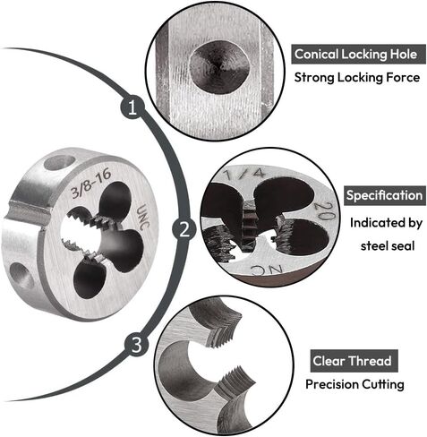 2 قطعة 3/8 "-16 UNC مجموعة الصنبور والقالب، 3/8 × 16 UNC HSS خيوط مجموعة قوالب الصنبور، آلة الناي المستقيمة الحنفية سبيكة أداة الصلب جولة الموضوع يموت اليد اليمنى، المسمار التنصت أداة الخيوط in Kuwait