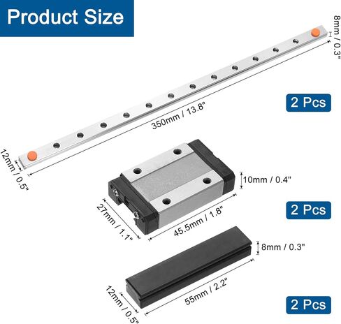 uxcell 2pcs MGN12 350mm Linear Guide Rail with 2pcs MGN12H Sliding Carriage Block Bearing Steel and 2pcs Plastic Mini MGN12 Linear Guide for DIY 3D Printers and CNC Machine, Black in Saudi Arabia