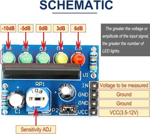 KA2284 Level Indicator Module 3.5V - 12V LED Power Indicator Adjustable Audio Level Indicator for AC/DC Level Indication with Dupont Cable(5PCS) in Kuwait