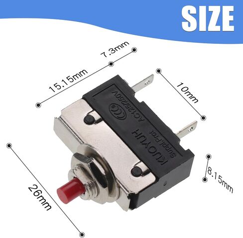 125/250V AC 50V DC Push Button Thermal Circuit Breaker 0.5 Amps, Overload Protection Quick Connect Terminals Manual Reset Switch for Motor Blender Upright Vacuum Cleaner Coffee Grinder 0.5A in Saudi Arabia