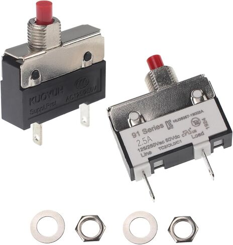 125/250V AC 50V DC Push Button Thermal Circuit Breaker 0.5 Amps, Overload Protection Quick Connect Terminals Manual Reset Switch for Motor Blender Upright Vacuum Cleaner Coffee Grinder 0.5A in Saudi Arabia
