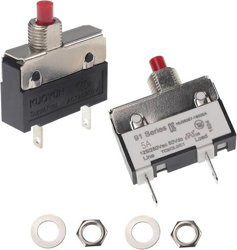 125/250V AC 50V DC Push Button Thermal Circuit Breaker 0.5 Amps, Overload Protection Quick Connect Terminals Manual Reset Switch for Motor Blender Upright Vacuum Cleaner Coffee Grinder 0.5A in Saudi Arabia