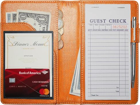 Mymazn Server Book with Zipper and Magnetic Pocket, Cute Waitress Book Server Booklet, Serving Book Fits Server Apron with High Volume Pocket, Floral Green in Kuwait