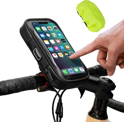 ROCKBROS Bike Phone Mount Bag Bicycle Phone Holder Waterproof Bike Bag 360°Rotatable Shockproof Handlebar Cycling Pouch Bike Accessories Motorcycle Cell Phone Holder Below 6.8"with Rain Cover in Saudi Arabia
