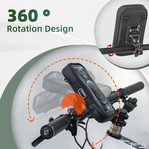 ROCKBROS Bike Phone Mount Bag Bicycle Phone Holder Waterproof Bike Bag 360°Rotatable Shockproof Handlebar Cycling Pouch Bike Accessories Motorcycle Cell Phone Holder Below 6.8"with Rain Cover in Saudi Arabia