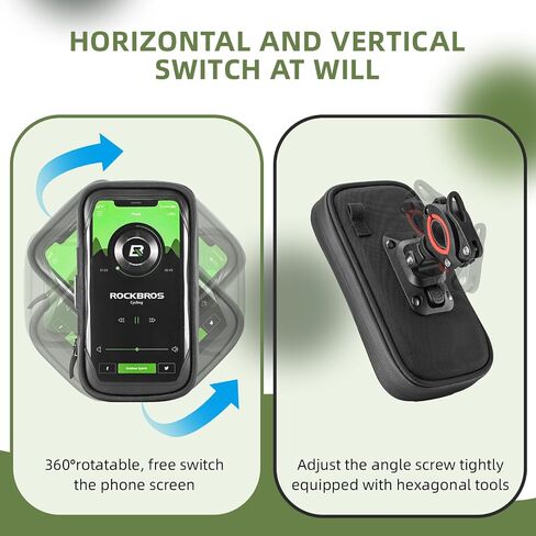 ROCKBROS Bike Phone Mount Bag Bicycle Phone Holder Waterproof Bike Bag 360°Rotatable Shockproof Handlebar Cycling Pouch Bike Accessories Motorcycle Cell Phone Holder Below 6.8"with Rain Cover in Saudi Arabia