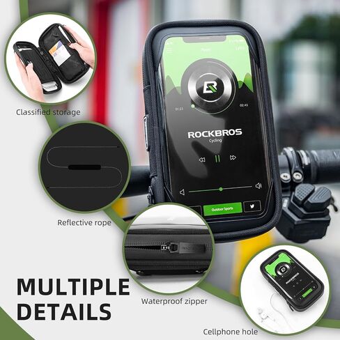 ROCKBROS Bike Phone Mount Bag Bicycle Phone Holder Waterproof Bike Bag 360°Rotatable Shockproof Handlebar Cycling Pouch Bike Accessories Motorcycle Cell Phone Holder Below 6.8"with Rain Cover in Saudi Arabia