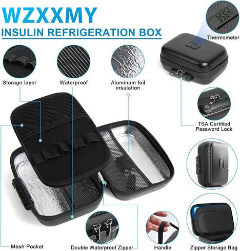 Insulin Cooler Travel Case, Insulin Pen Medication Cooling Case, Keep Traveling Diabetes Medicine Cool Organizer with Temperature, 2 Reusable Ice Packs, TSA Certified Password Lock in Saudi Arabia